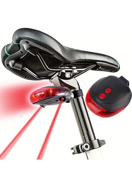 Profesyonel Bisiklet Arka Stop Lambası | 5 LED + 2 Lazer Şeritli Güvenlik Uyarı Işığı | Pilli Fren Lambası MTB ve Yol Bisikleti Arka Feneri
