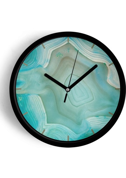 Turkuaz Akik Taşı Desenli Modern Duvar Saati - 42CM - Önü Camlı Siyah Kasa - Sessiz Mekanizma