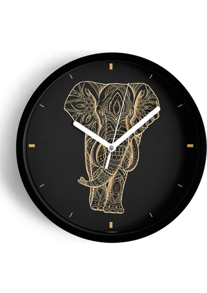 Soyut Fil Tasarım Modern Duvar Saati - 25CM - Önü Camlı Siyah Kasa - Sessiz Mekanizma