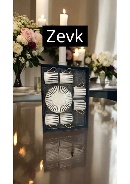 6’lı Gold Detaylı Siyah Çizgili Modern Kahve Fincan Takımı | Şık Porselen Türk Kahvesi Seti modelleri