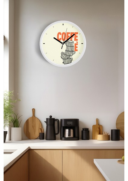 Modern Yazılı Tasarım - '' Coffee '' Mutfak Duvar Saati - 25CM - Önü Camlı Beyaz Kasa fiyatları