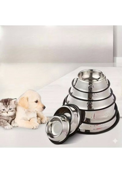 18 cm Kaymaz Tabanlı Kedi Köpek Mama ve Su Kabı – Dayanıklı Hijyenik Metal Mama Kabı