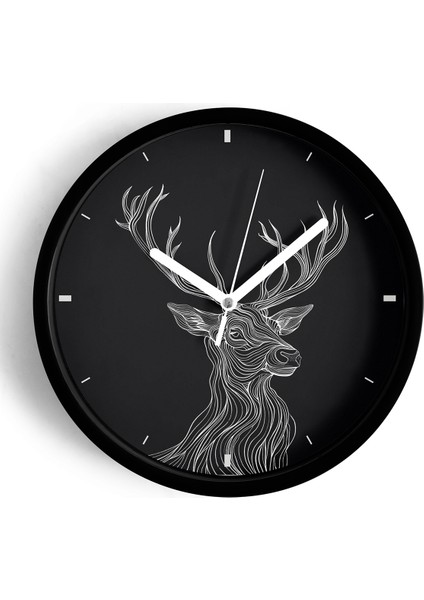 Soyut Geyik Tasarım Modern Duvar Saati - 42CM - Önü Camlı Siyah Kasa - Sessiz Mekanizma