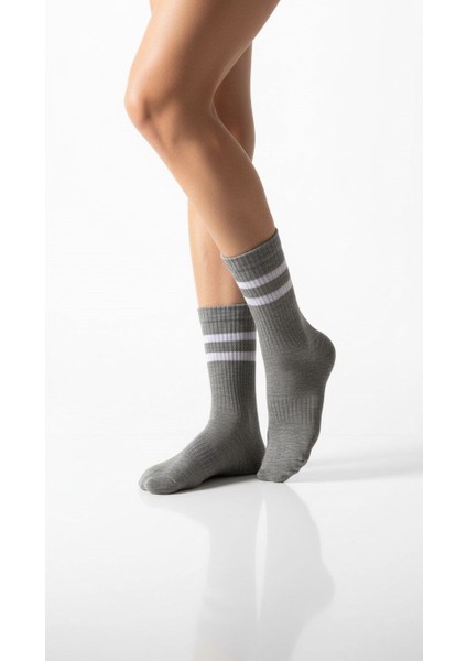 Kadın 2’li Tenis Çorabı Seti – Gri & Siyah Çizgili Spor Çorap – Pamuklu Nefes Alabilir indirimleri