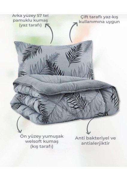 Çift Kişilik Lüx Wellsoft Yorgan Çift Taraflı Tüy Desenli 195 x 215