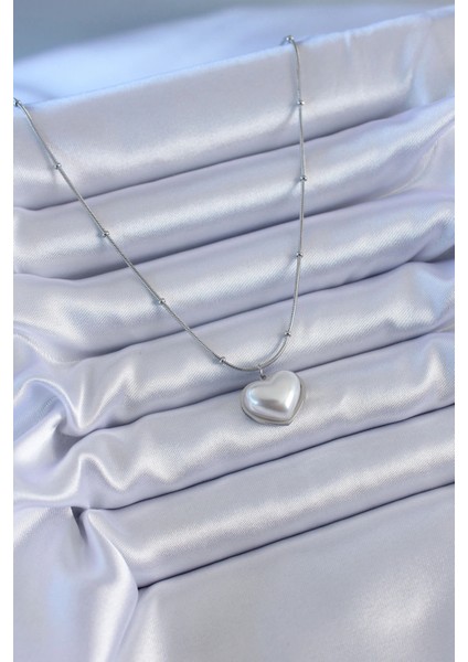 316L Çelik Gümüş Renk Incili Kalp Model Minimal Top Detay Kadın Kolye fiyatları