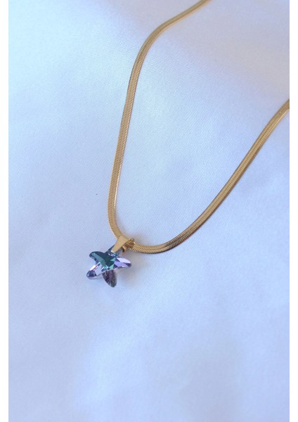 316L Çelik Gold Renk Italyan Zincir Model Kristal Deniz Yıldız Model Kadın Kolye fiyatları