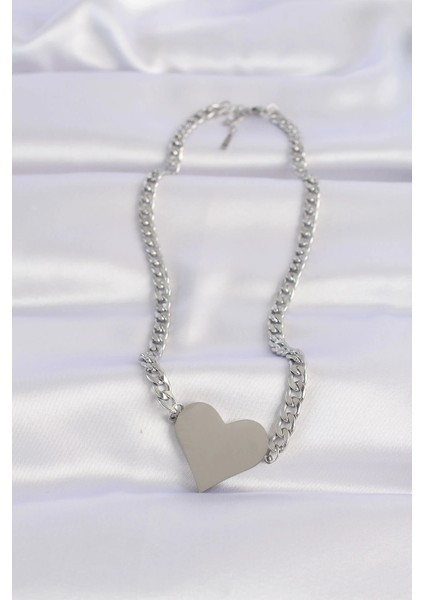 316L Çelik Zincir Gümüş Renk Düz Plaka Kalp Kolye fiyatları