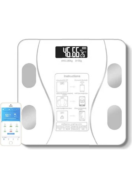 Buğz Beyaz Renk Bluetooth Özellikli Akıllı Tartı