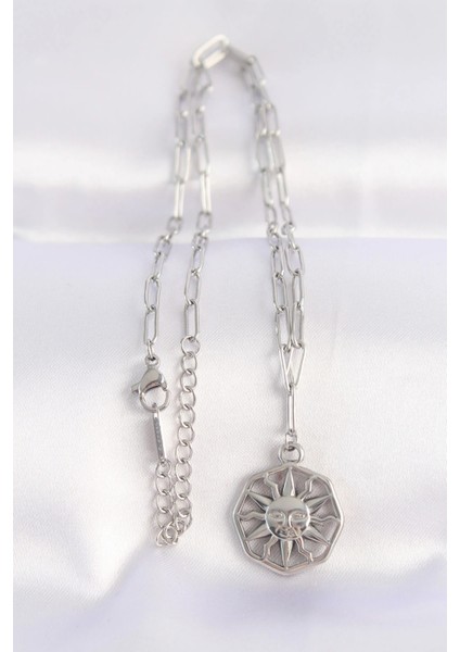 316L Çelik Zincir Gümüş Renk Güneş Kolye fiyatları