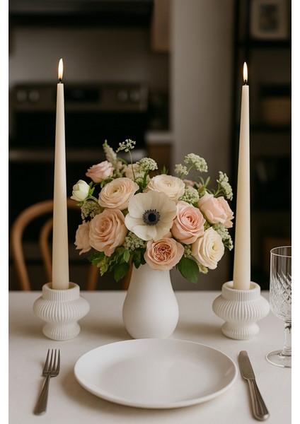 Dekoratif Vazo & Uzun Mumluk Seti – 3’lü Masa Dekoru fiyatları