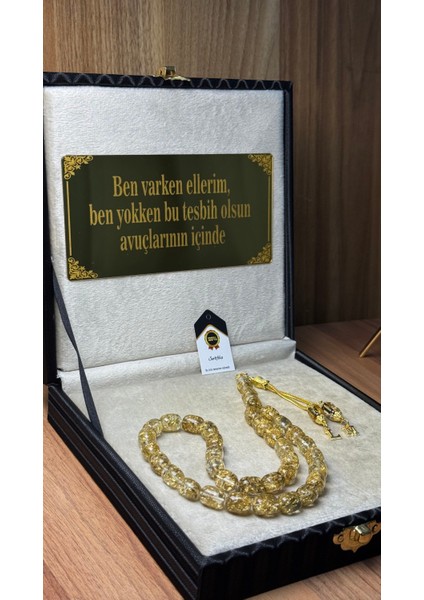 Kişiye Özel Kutu Yazılı,püsküllü Sertifikalı Altın Parçacıklı Tesbih