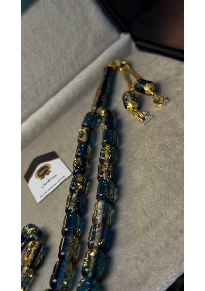 Kişiye Özel Püsküllü Kutu Yazılı Altın Parçacıklı Tesbih fiyatları