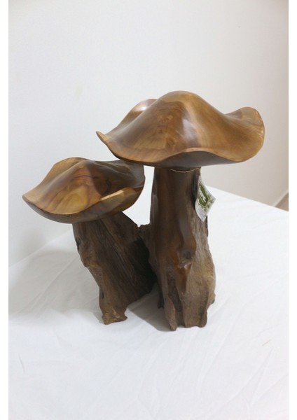 Ahşap Dekoratif Mantarlar Tik Ağacı 40 cm El Yapımı Otantik Obje