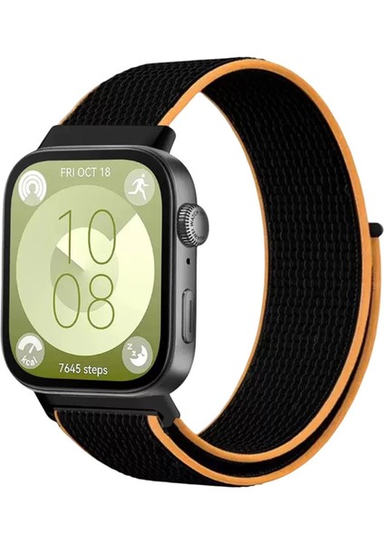 Huawei Fit 4 Hasırlı Cırtcırtlı Kordon - Siyah-Turuncu