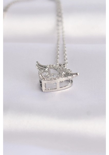 316L Çelik Zincir Gümüş Renk Zirkon Taşlı Kanatlı Kalp Kolye modelleri