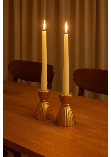 Gold Şamdan Mumluk Seti – Uzun Mumlu Dekoratif Masa Süsü (2’li) fiyatları