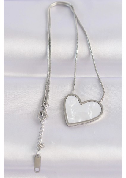 316L Çelik Zincir Gümüş Renk Mermer Desenli Kalp Kolye fiyatları
