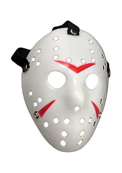 Buğz Beyaz Kırmızı Çizgili Tam Yüz Hokey Maskesi modelleri