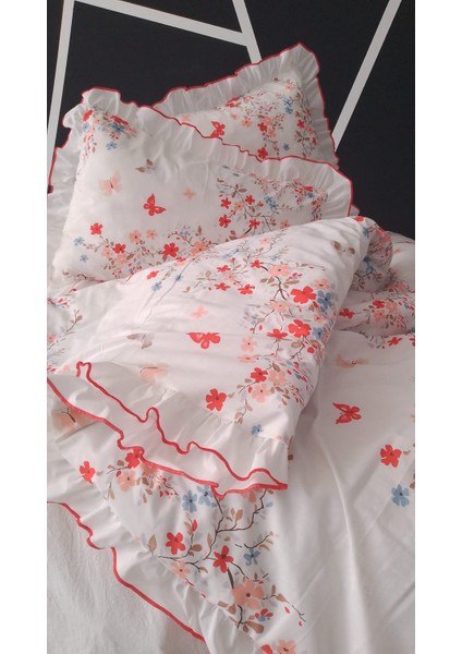 Anceline - Çift Kişilik Süs Dikişli Fırfır'lı Nevresim Seti Natural Pamuk