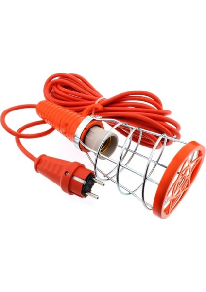 7,5 Metre Kablolu E27 Duylu Seyyar Lamba – 220V, Metal Kafesli, Fişli ve Anahtarlı