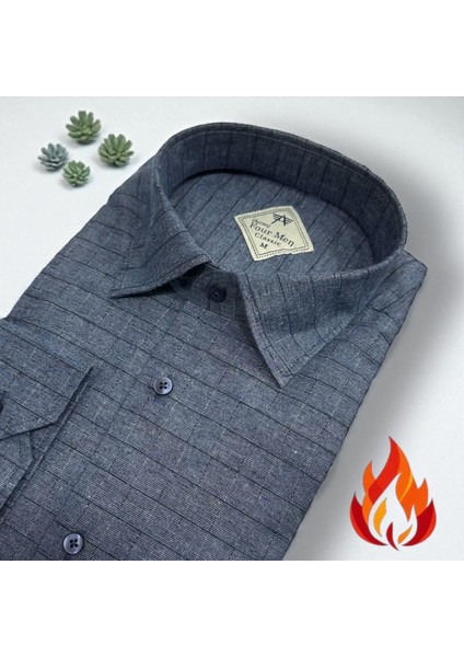 Klasik %100 Cotton Uzun Kollu Terletmeyen Kışlık Flanel Tek Cepli Gömlek (Regular Kalıp)