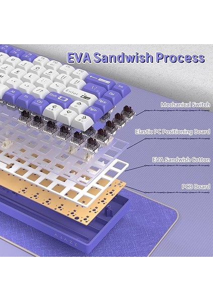 Ajazz AK680 65% Kablolu Hotswap Mekanik Oyun Klavyesi,68 Tuşlu Taşınabilir Anti-Ghosting Klavye,gökkuşağı Arkadan Aydınlatmalı Programlanabilir,eva Sandviç,ergonomik Mor Beyaz/brown Switch fırsatları