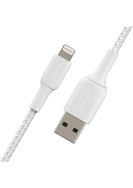 Örgülü Lightning Kablosu (Iphone, Ipad, Airpod'lar Için Boost Charge Lightning - USB Kablosu) Mfi Sertifikalı iPhone Şarj Kablosu, Örgülü Lightning Kablosu (1 M, Beyaz)