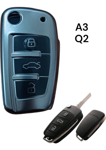 Audi A3 Q2 Anahtar Uyumlu Silikon Oto Anahtar Kumanda Kabı Kılıf Siyah