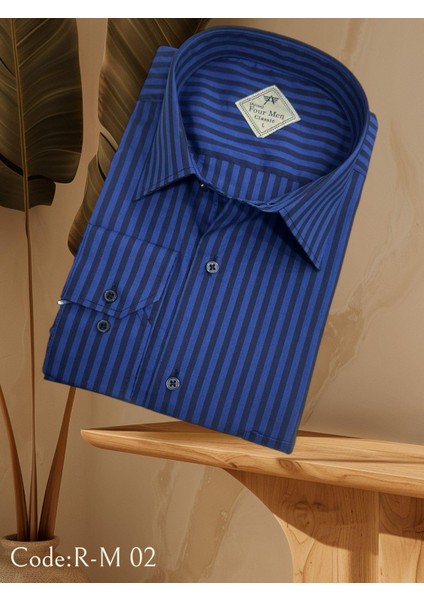 Klasik %100 Cotton Uzun Kollu Terletmeyen Kışlık Flanel 2 Çizgili Süler Gömlek (Regular Kalıp)