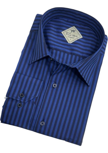 Klasik %100 Cotton Uzun Kollu Terletmeyen Kışlık Flanel 2 Çizgili Süler Gömlek (Regular Kalıp) fiyatları