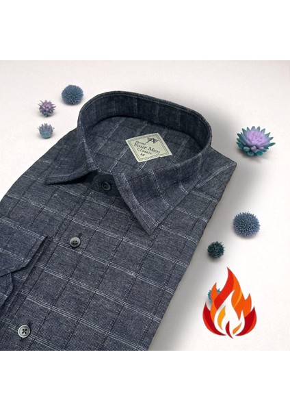 Klasik %100 Cotton Uzun Kollu Terletmeyen Kışlık Flanel Tek Cepli Gömlek (Regular Kalıp)