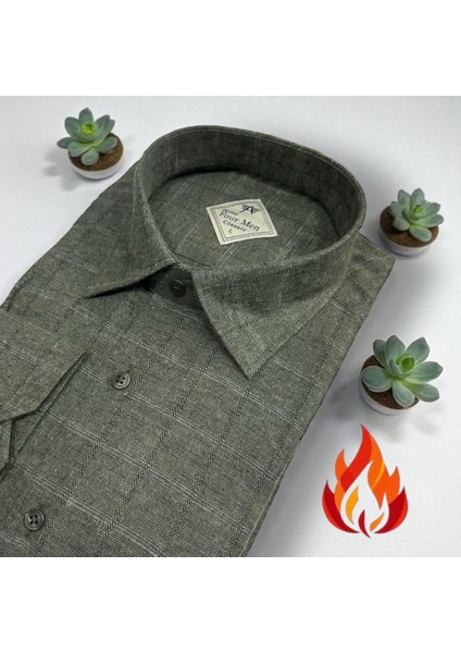 Klasik %100 Cotton Uzun Kollu Terletmeyen Kışlık Flanel Tek Cepli Gömlek (Regular Kalıp)