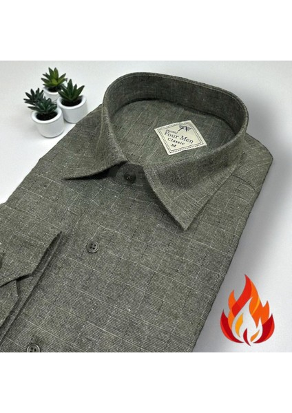 Klasik %100 Cotton Uzun Kollu Terletmeyen Kışlık Flanel Tek Cepli Gömlek (Regular Kalıp)