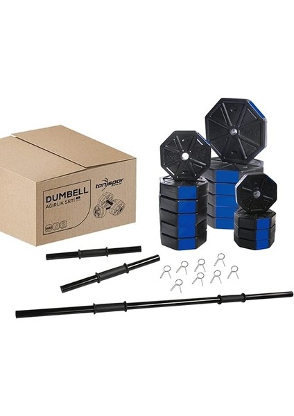 Spor 100 kg Düz Bar (150 Cm) Dambıl Dumbell Ağırlık Halter Seti Mavi Kapaklı modelleri