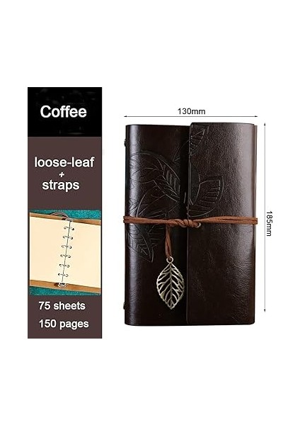 Yaprak Baskılı Deri Kapaklı Günlük Not Defteri Özel Tasarım Hediyelik Siyah fiyatları