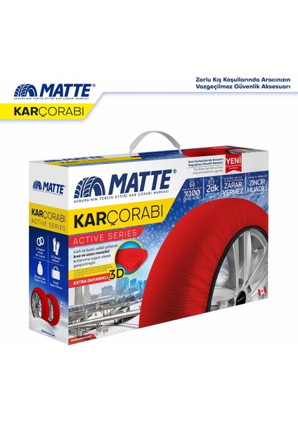 Matte Active Series Oto Araba Lastik Anti Patinaj Kar Çorabı Kırmızı Xxl