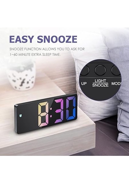 Dijital Çalar Saat, Dijital Çalar Saat, Renkli Rakamlar Ekranlı, Sıcaklık Göstergeli Masa Saati, USB Şarjlı, 3 Parlaklık, Ses Kontrol Fonksiyonu, Tarih, 12/24 Saat fırsatları