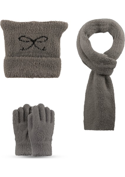 9-15 Yaş Garson 3'lü Takım Kız Atkı, Eldiven ve Şapka Set Içi Polarlı