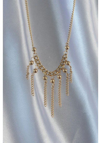 316L Çelik Zincir Gold Renk Topçuk Detay Sallantılı Zincir Kolye fiyatları