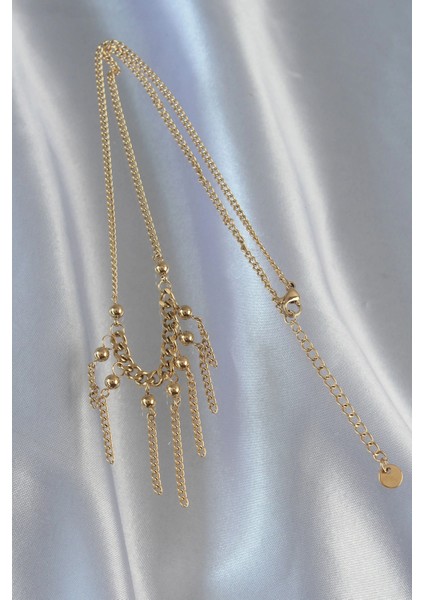316L Çelik Zincir Gold Renk Topçuk Detay Sallantılı Zincir Kolye modelleri