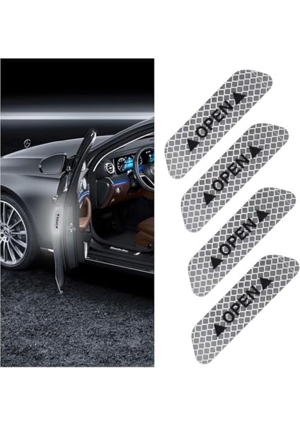 Araba Kapı Açık Uyarı Reflektörü Etiket Sticker 4'lü 9.5x2.5cm Beyaz