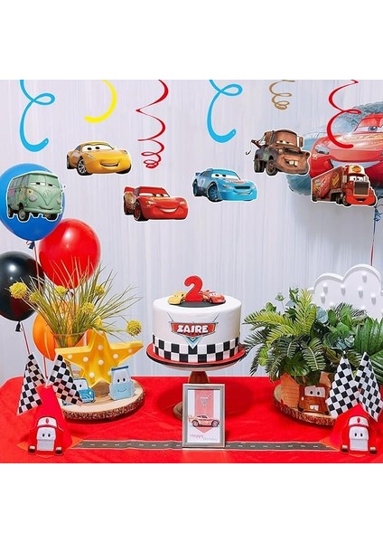 Cars Tavan Süsü, 3D Lüks Parti Dekorasyonu, Arabalar Temalı Doğum Günü Dekor Seti