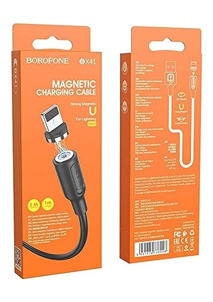 Manyetik Uçlu USB To Lightning Kablo iPhone 11 12 13 14 Serisi Uyumlu 1 Metre Şarj Kablo Mıknatıs Uçlu Siyah Renk BX41 Lightning (Lightning)
