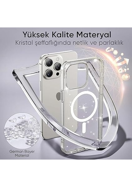 iPhone 15 Plus ve 14 Plus Için Magshine Serisi Magsafe ile Uyumlu Göz Alıcı ve Şık Simli Arka Tasarım Yüksek Kalite Materyal Premium Hybrid Kılıf Kapak (Şeffaf, 15 Plus / 14 Plus) modelleri