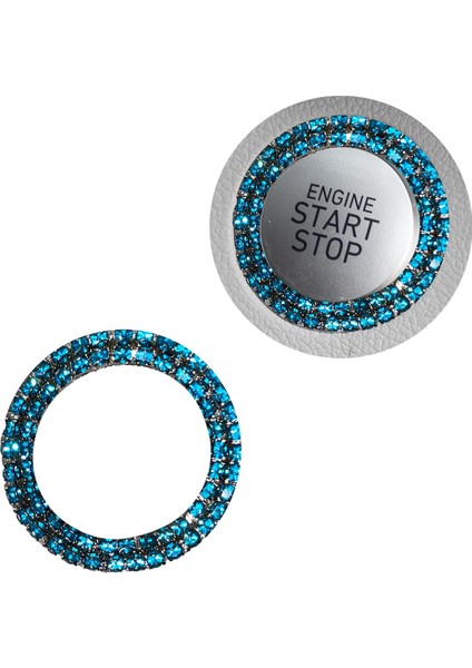 Kristal Taşlı Start Stop Düğme Halkası Turkuaz Mavi