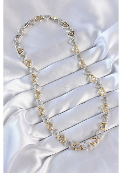 Vip Seri Pirinç Çift Renk Zirkon Taşlı Içi Boş Kalp Tasarımlı Kolye fiyatları