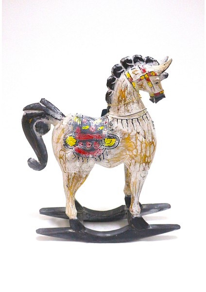 Ahşap Dekoratif Sallanan At 55 cm Büyük Renkli El Yapımı Otantik Tahta At
