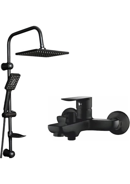 Robot Yağmurlama Duş Seti, Fleko Banyo Bataryası 2li Modern Set (Siyah Nero 2 Li Set)