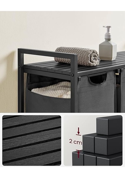 Çamaşır Sepeti 3 Bölmeli, Raflı Çamaşır Sepeti, Çamaşır Kutusu, Oxford Kumaştan Çekilebilir Çamaşır Torbası Çıkarılabilir, Metal Çerçeve, 3 x 38 L, 92,5 x 33 x 72 Cm, Siyah-Gri BLH301G01 indirimleri
